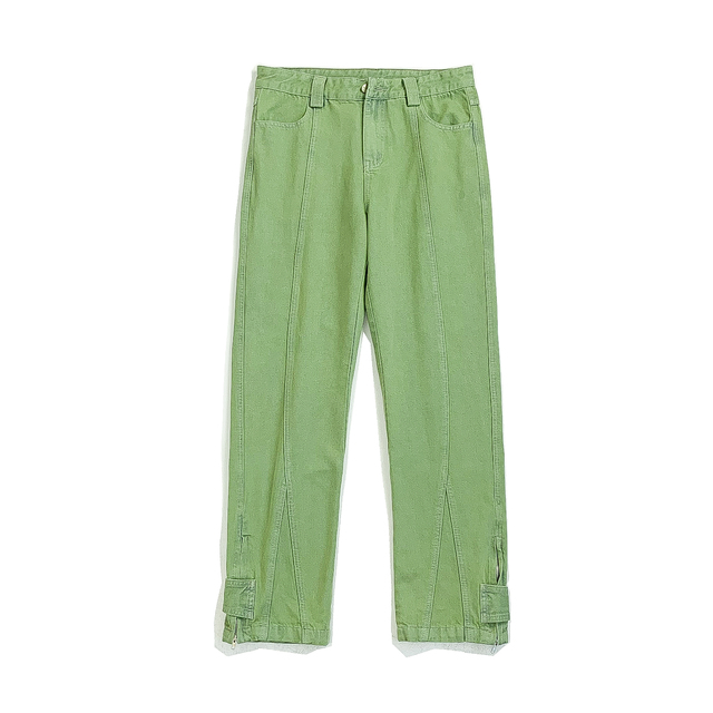 Chic Line Trousers Jeans Men Fashion Zipper Button Decor High Street Straight Brown Denim Neutral Casual Jean Pants Male