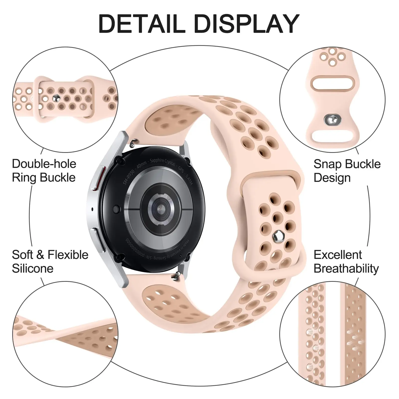 Sporty 18mm Breathable 8-Shaped Buckle Watch Strap