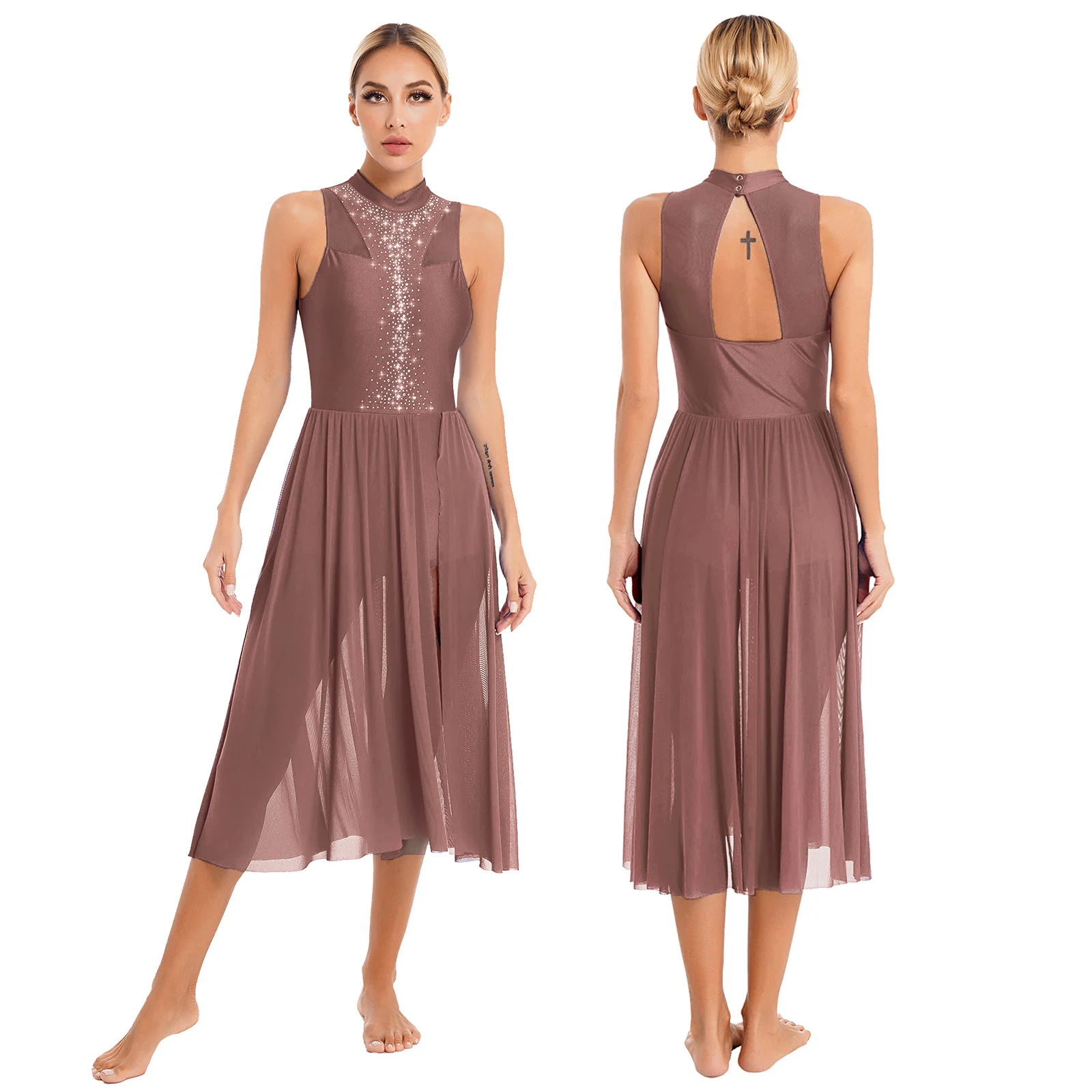 thumbnail image 1 of Leotardo de gimnasia para mujer, vestido de baile lírico de Ballet, traje de patinaje artístico dividido con diamantes de imitación, vestidos de graduación líricos, Ropa de baile, 1 of 5