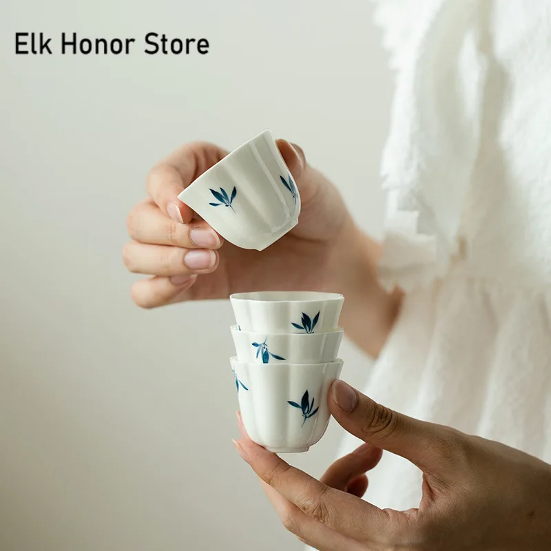 Pure Hand-painted Butterfly Orchid Teacup White Porcelain Set of Cups Petal Smell Fragrance Cup Household Tea Items 38ml 2pc/set tea cup glass tea set