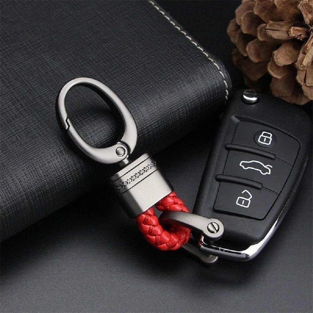 Horseshoe Buckle Keychain Metal Big Head with Pattern Woven Leather Rope Keyring Accessories Car Bag Pendant Ornaments Gift