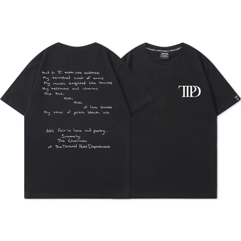 순면 Taylor 몰드 신상 앨범 TTPD 반팔 티셔츠, 여성 스위프트 주변, TS11 캐주얼 여름 타이드, 2024