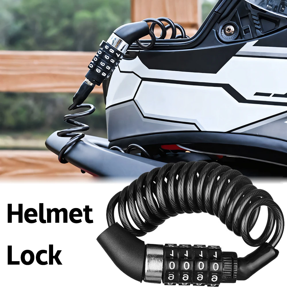 For Motorcycle Bicycle Anti-Theft Chain 4-Digit Password Combination Helmet  Lock Safety Portable Cable Lock Durable Wire Rope - AliExpress, image size:1000x1000
