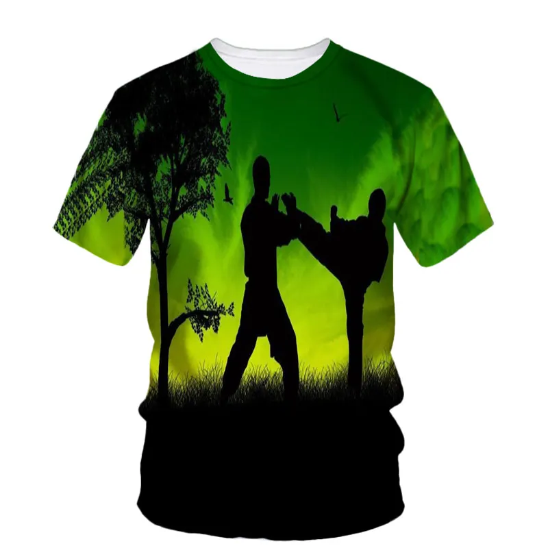 Fashion Taekwondo Men's T-Shirt Quick-Drying Martial Arts Sanda 3d Pattern Tough Man O-Neck Short Sleeve Outdoor Top