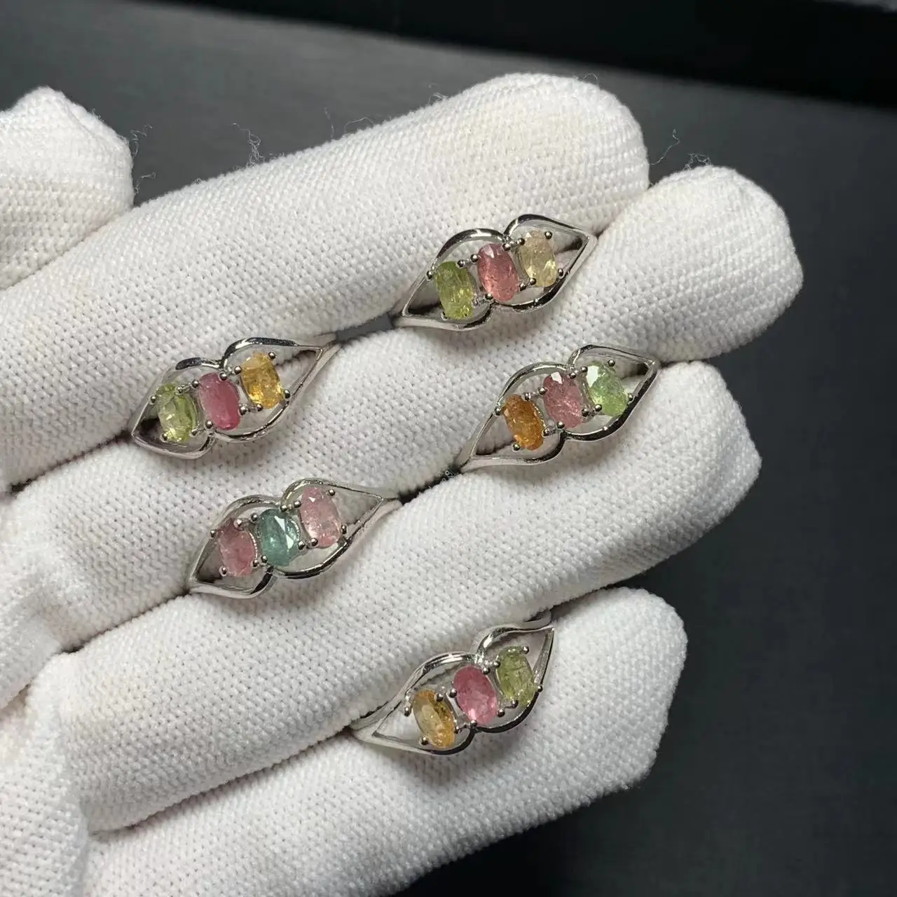 New Arrival Natural Tourmaline Rings Female  Jewelry For Women Gift Copper Cute Stone Flower