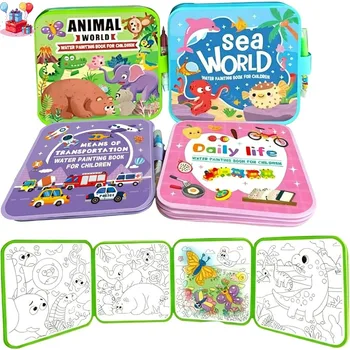 4 Libri di Pittura ad Acqua Riutilizzabili con Penna Magica, Giocattoli Educativi Creativi per Bambini