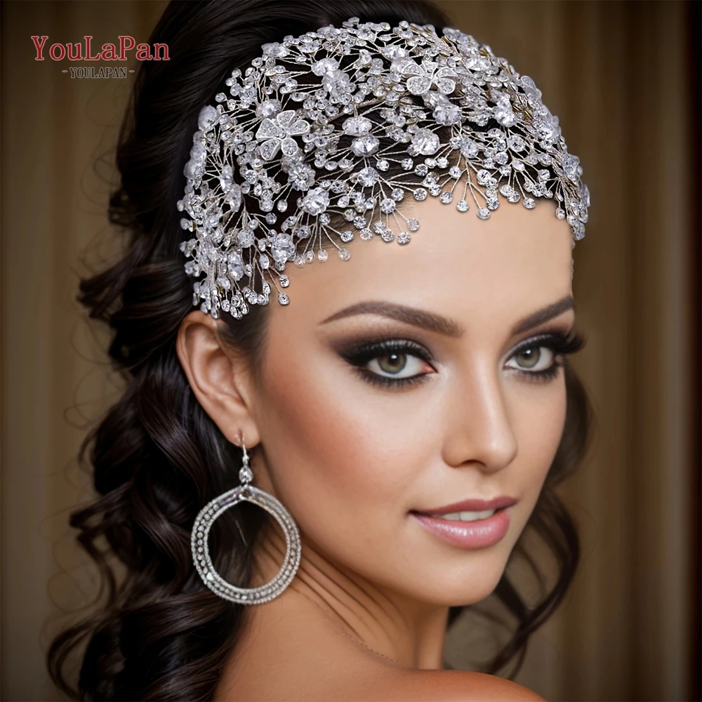 TOPQUEEN Wedding Headband Bridal Crown Jewelry Silver Rhinestone Bridal Hair Accessories Hair Vines HP240