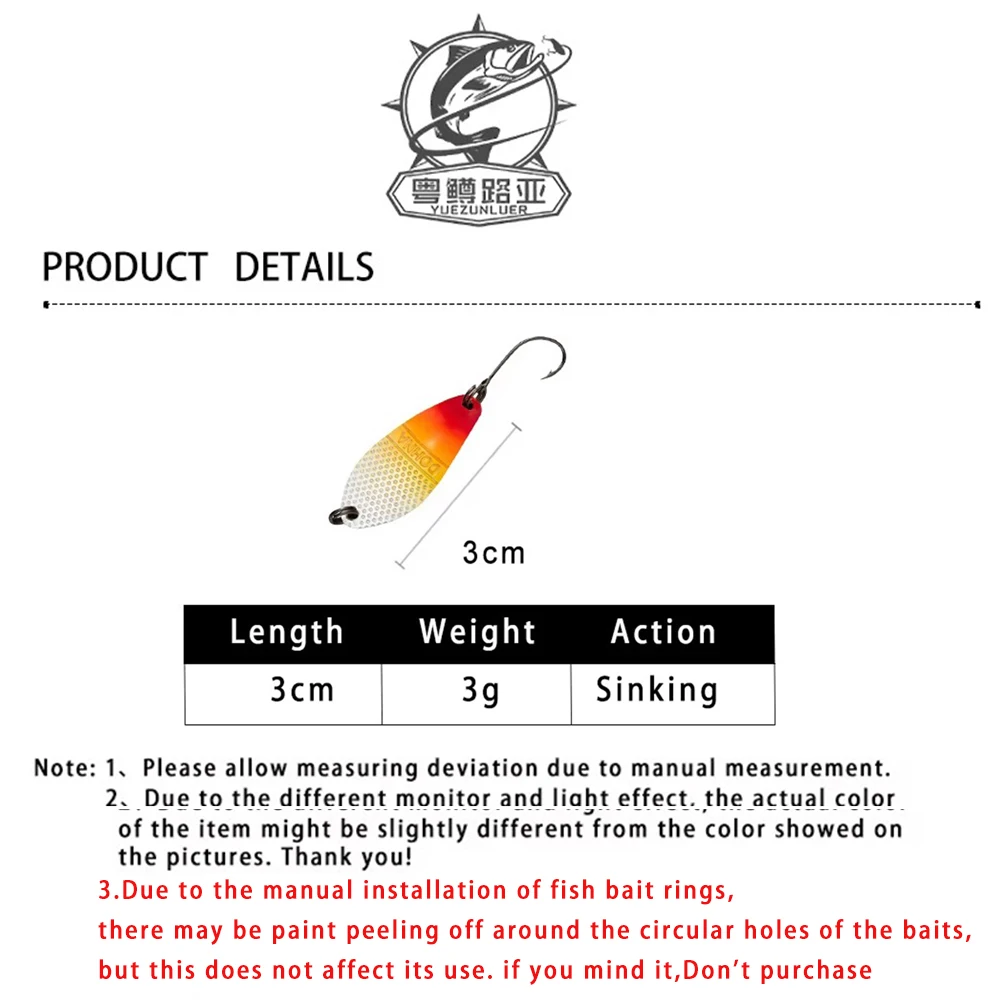Leurre cuillère Peche Leurre Pesca 3g 30mm coloré métal cuivre pour truite chevesne perche et saumon