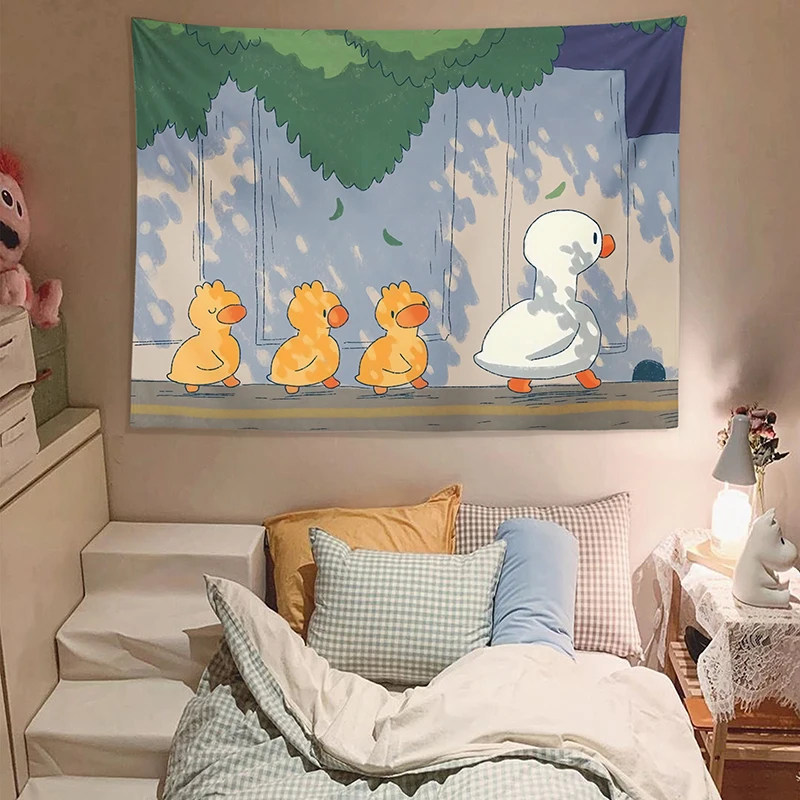 Tapestry Decor Cute Duck Background Cloth Kawaii Room Decor Cartoon Girl Aesthetic Room Decor Tapestry Tarot Cards Decoration Murale Chambre