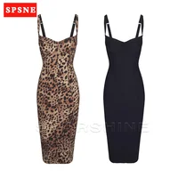 Sexy Leopard Print Dress Women's Sleeveless Fitted Stretch Bodycon Mid-Calf Dress Clubwear Evening Party Dresses
