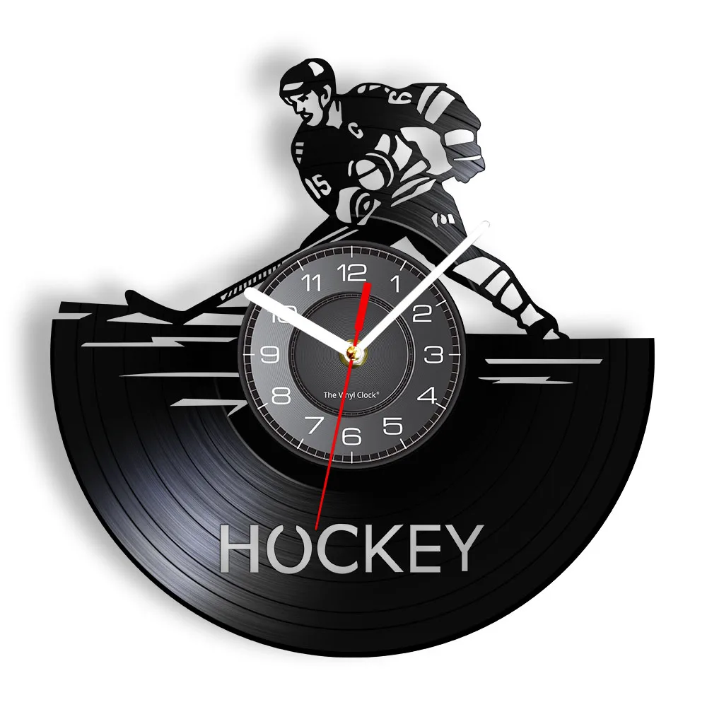 

Hockey Wall Clock Hockey Player Silhouette Wall Art Home Decor Vinyl Record Wall Clock Vintage Hockey Fans Gift Handmade Artwork