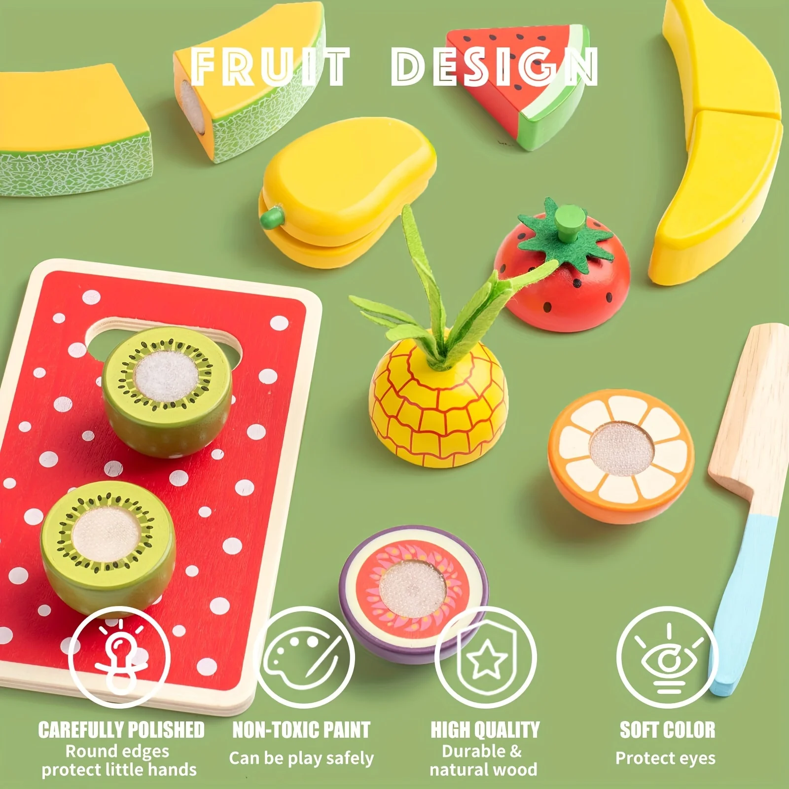 Wooden Play Food Set Kitchen Fruit Cutting Toys for Kids  Early Education Montessori Toddlers Toys Pretend Play Food Toys 3