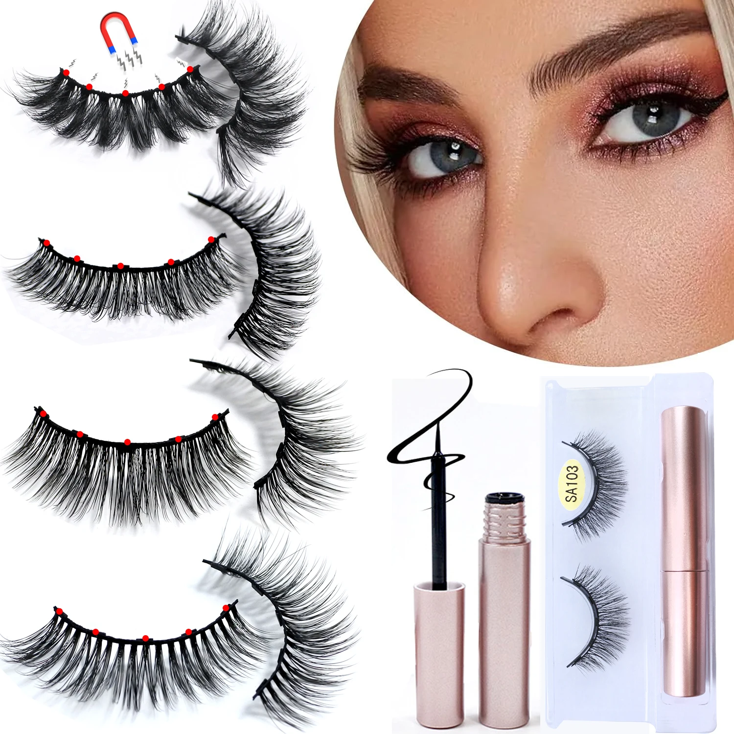Magnetic Eyelashes With Eyeliner Kit 1Pair / Pack Reusable 3d Faux Mink Lashes No Glue magnetic lashes fake eyelashes