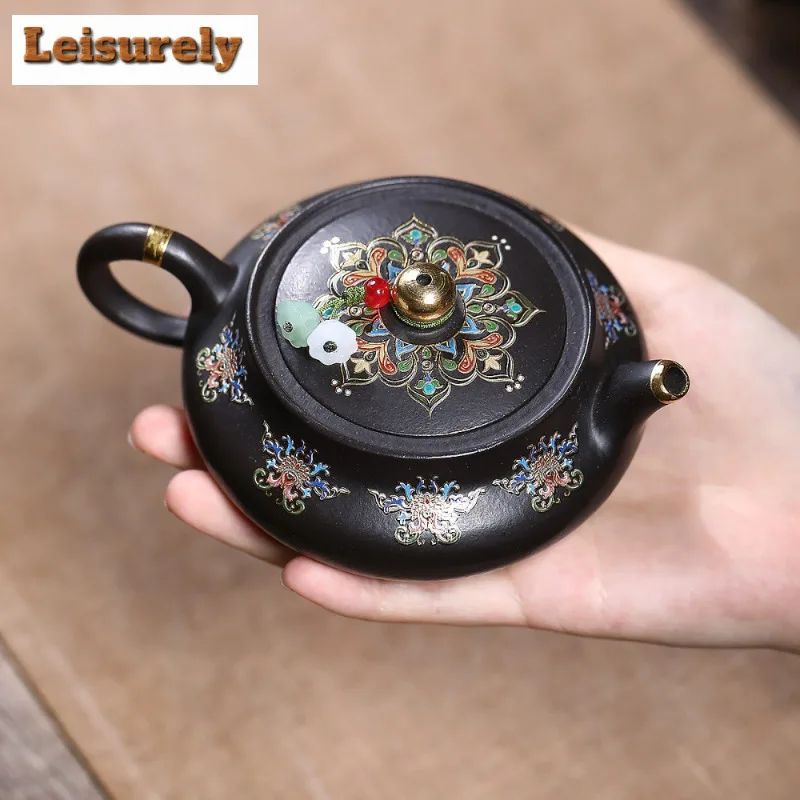 190ml Yixing Purple Clay Teapots Handmade Colour Enamels Pot Raw Ore Zhu Mud  Reducing Roasting Kettle With Infuser Zisha Teaset