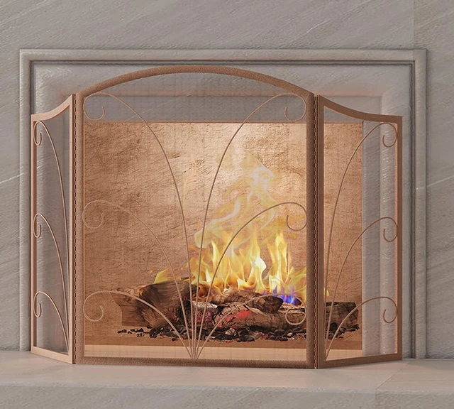 Arched Fireplace Screen Decorative, Handcrafted Scroll Wrought Iron Fire  Spark Guard Cover for Wood Burning Fireplace-Antique Br - AliExpress