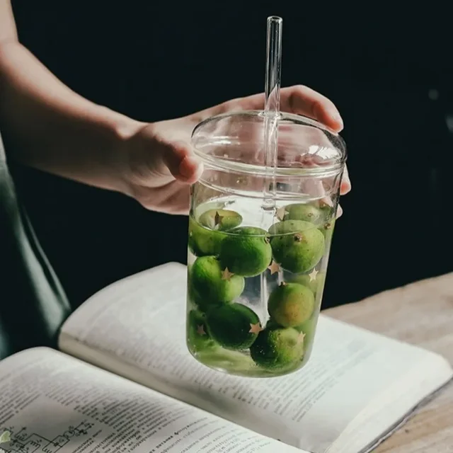 Glass Cup with Lid and Straw 6
