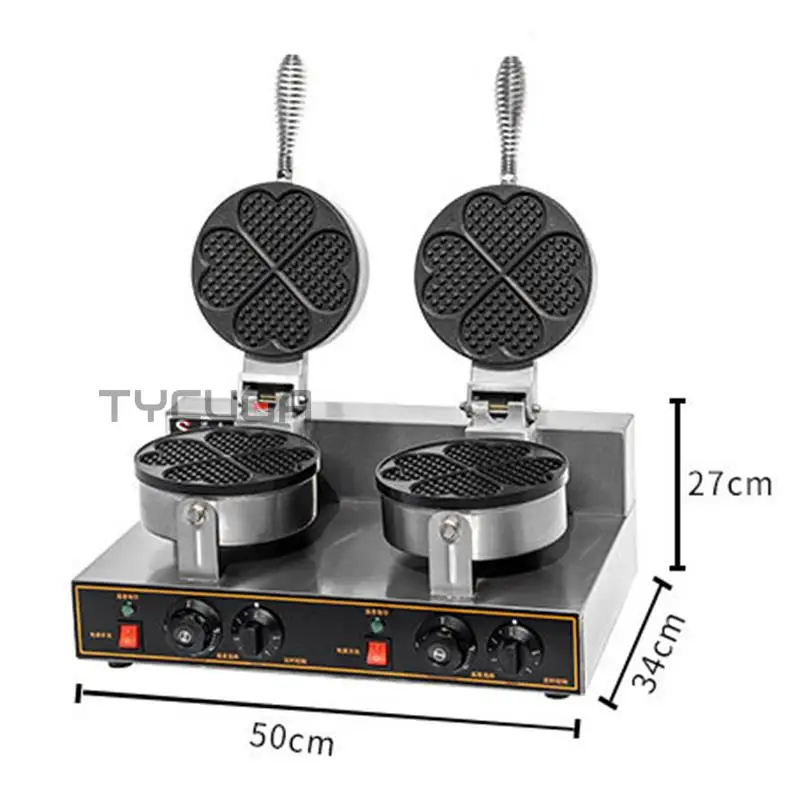 Electric Waffle Double Head Maker Cake Furnace Heating Machine Round Waffle Making Machine Commercial Nonstick Kitchen Appliance 3