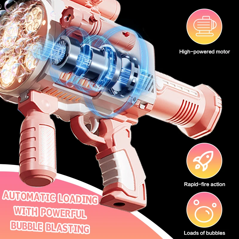 Rechargable Automatic Bubble Machine Gun, No Dip Automatic Bubble Machine With Colorful Lights, 10000+ Bubbles, Suitable For Chi 5