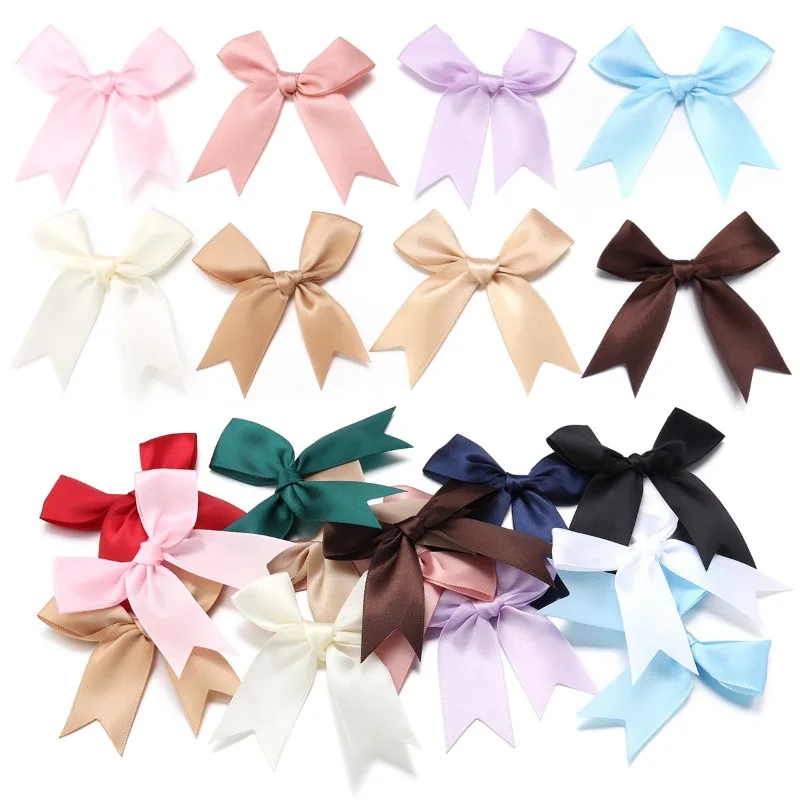 Fresh Pink Ribbon Small Packaging Bow Polyester Satin Bow Flower Handmade Tie Hair Accessories Craft Supplies