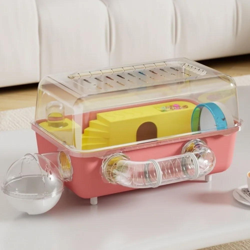 Panoramic View Hamster Cage Double Clear Running Wheel Animal Observation Cage Water Bottle Ventilation Pet Habitat