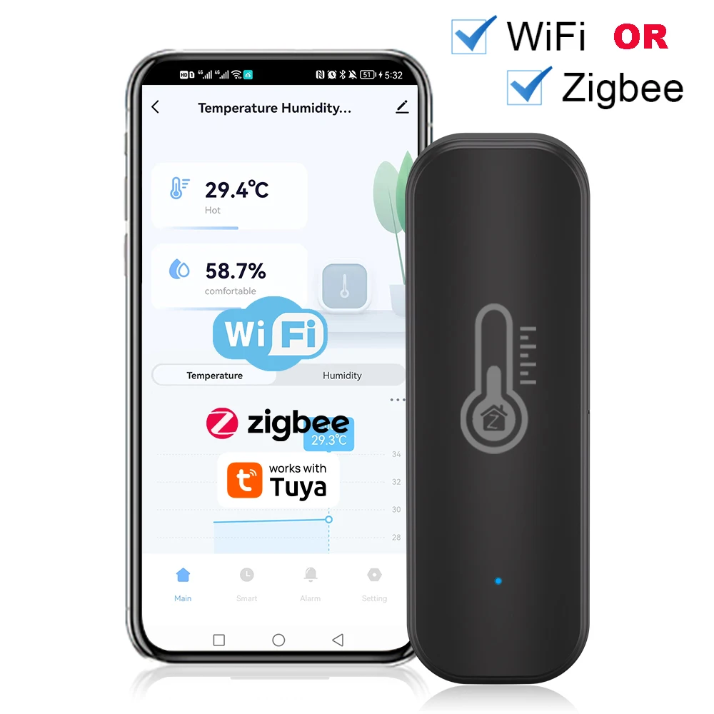 Tuya Zigbee or WiFi Temperature Humidity Sensor Indoor Hygrometer APP Remote Control Works With Alexa Google Home Smart Home
