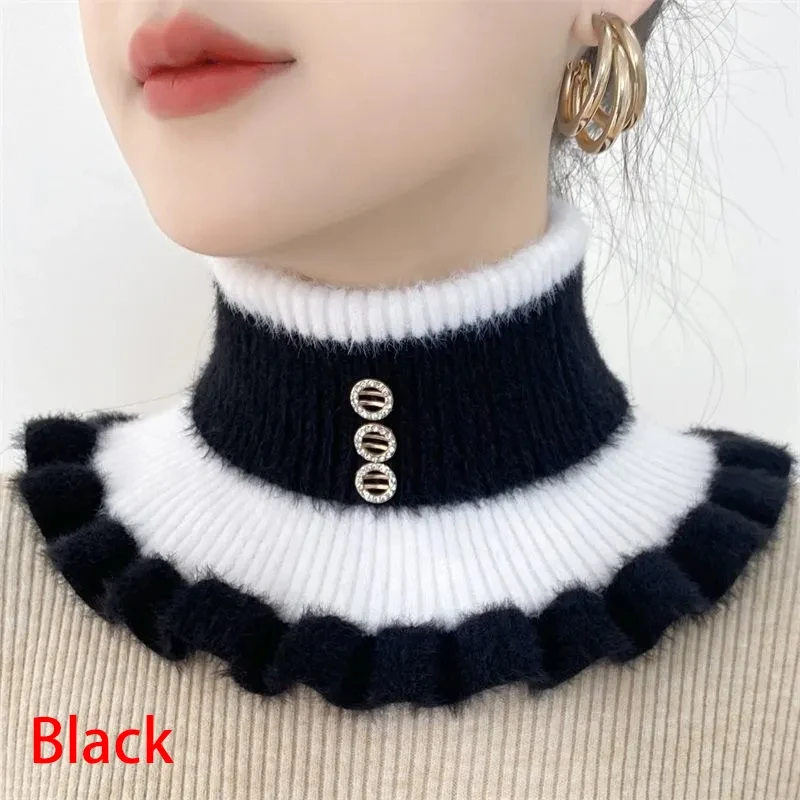 

Women's Fake Collar Protects Cervical Spine Winter Warm Scarf Cycling Thick Elastic Neck Sleeve Faux Fur Velvet Rhinestone Bib