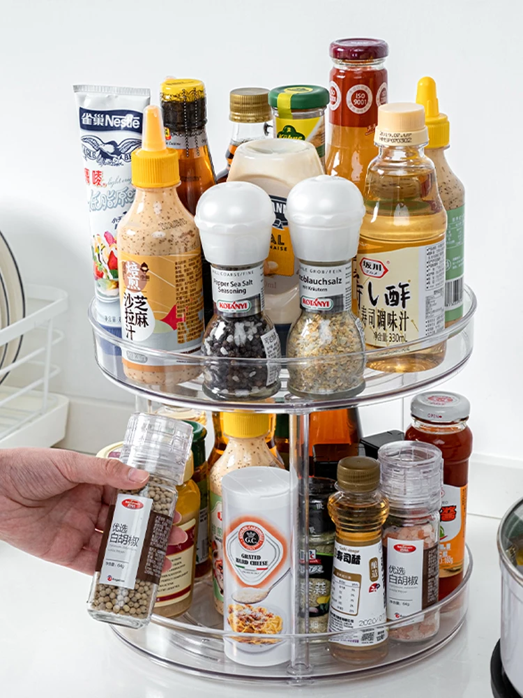 Lnofxas 360 Rotation Cabinet Turntable Organizer Storage Spice Rack Drink Cosmetic Storage Rack Transparent For Kitchen Bathroom 3