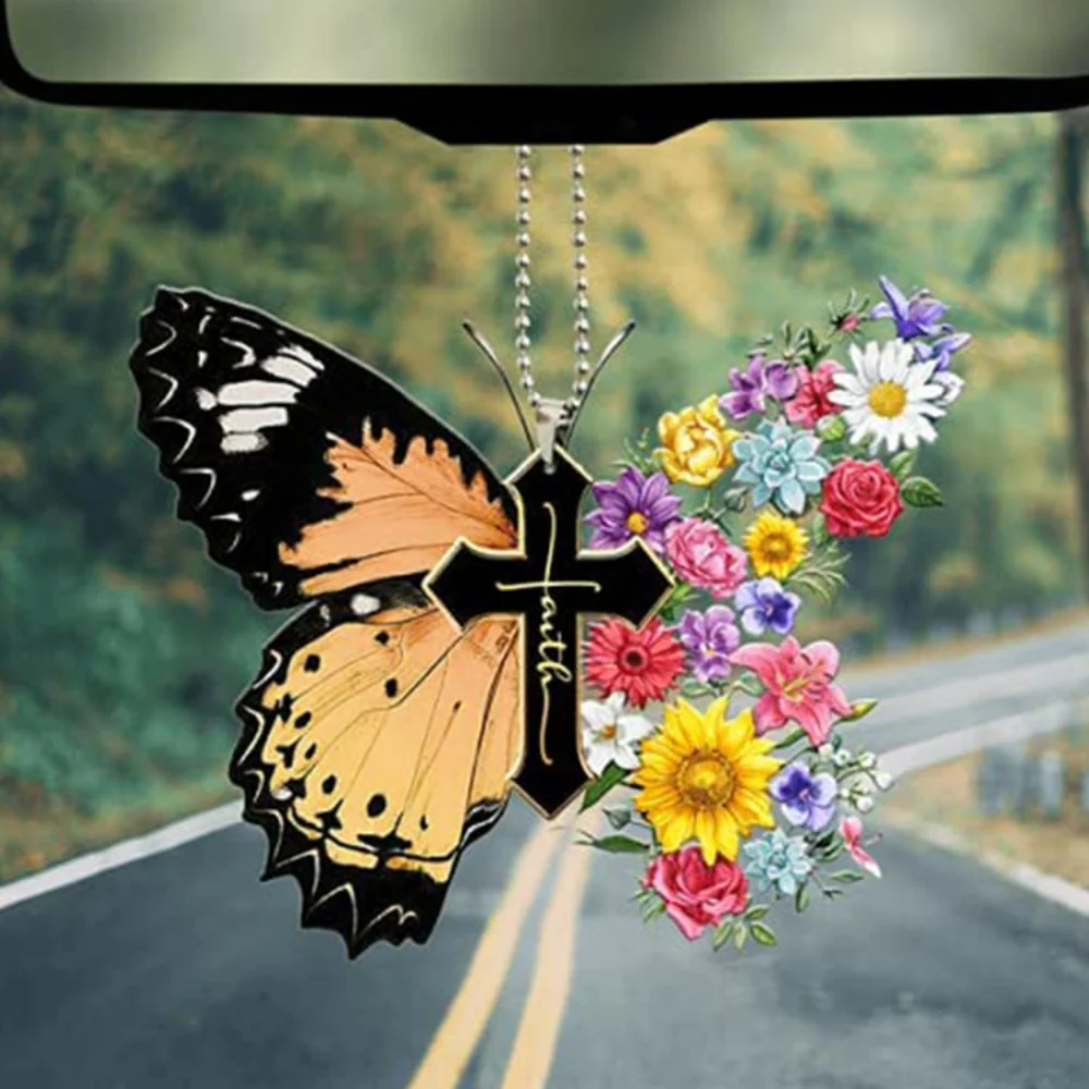 

Multi-purpose Butterfly Cross Couple Pendant Car Interior Accessories Christmas Tree Decoration Pendant Keychain Car Pendant