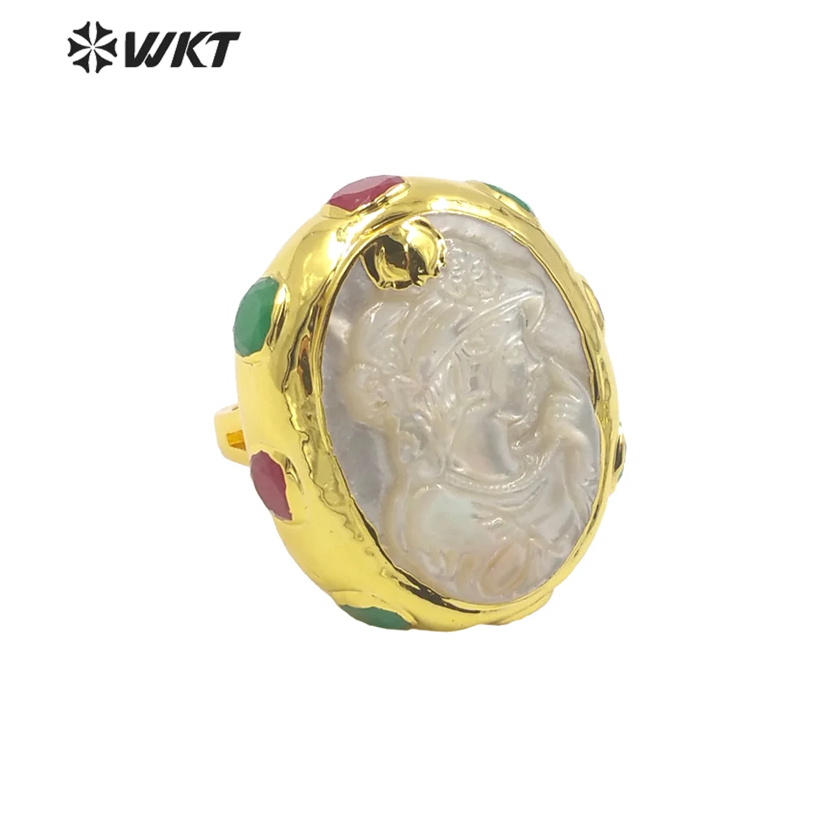 

WT-MPR031 WKT New Gorgeous Natural Shell Ring Engraved Woman Black White Optional Gold Plated Jewelry Gift Purchase