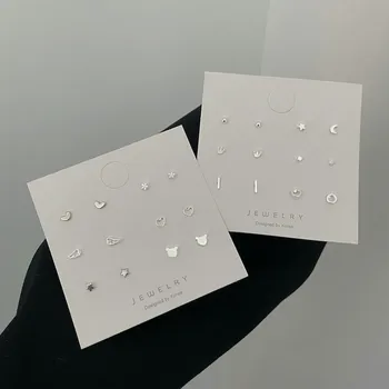 S925 Sterling Silver Needle Simple Hollow out Mini Heart Wing Stud Earrings Set for Women Girls Silver Color Earrings Jewelry