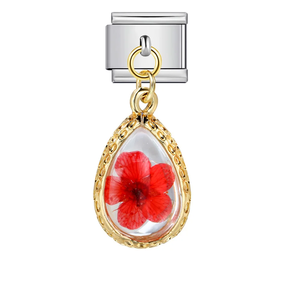 URING Regenbogenfarbener CZ-Wassertropfen-Blumen-Anhänger, italienischer Charm-Link, passend für 9 mm Edelstahl-Armbänder, DIY-Schmuckherstellung – Detail 5