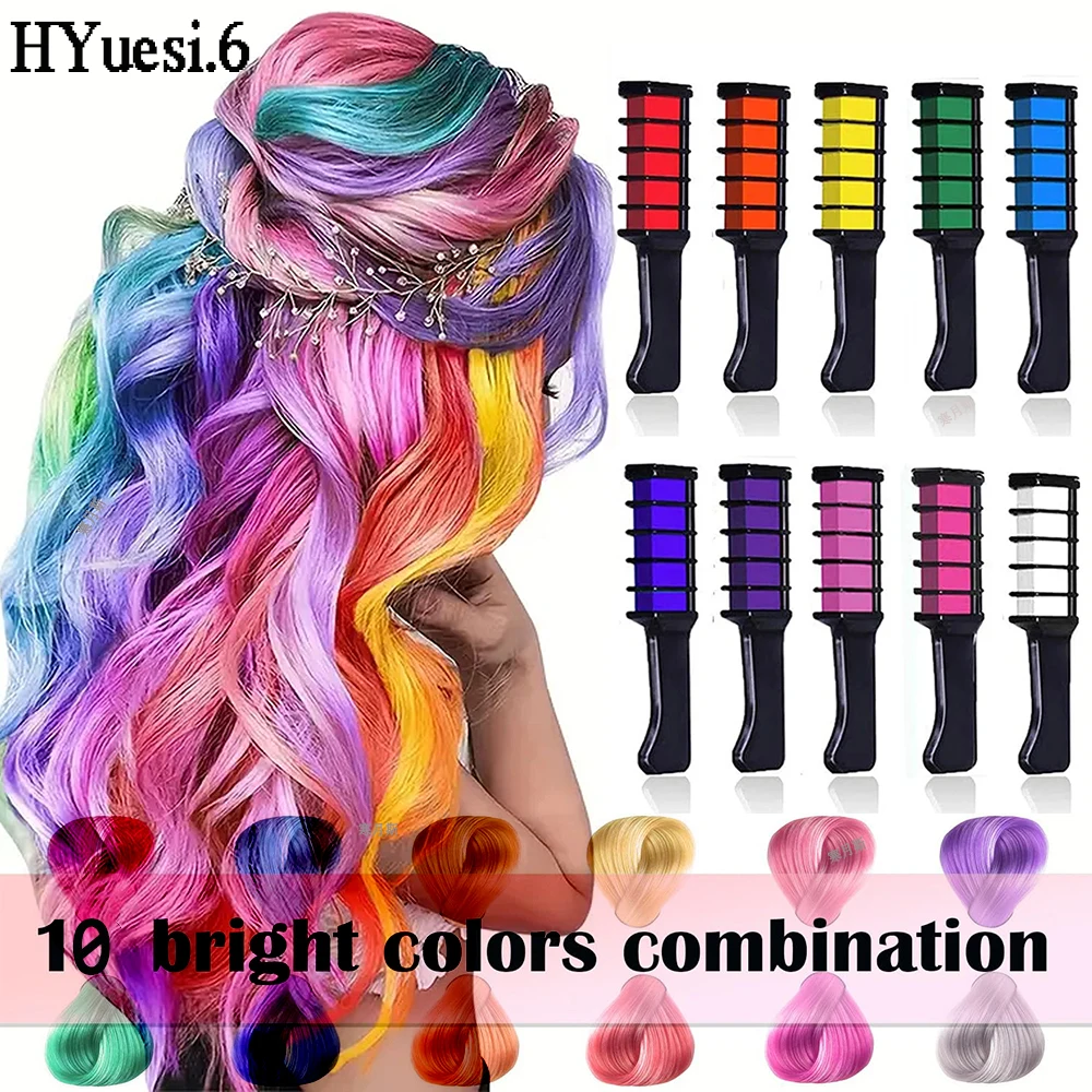 Description Picture 3 of item10 Color Washable Hair Chalk Combs Portable Non Toxic Temporary Hair Color Comb For Girl Cosplay Birthday Halloween Party Makeup
