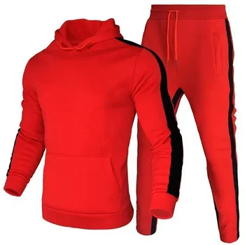 Abbigliamento sportivo da jogging autunno e inverno da uomo - Felpa con cappuccio da esterno + pantaloni lunghi - Completo sportivo casual - Comodo spo da uomo 1