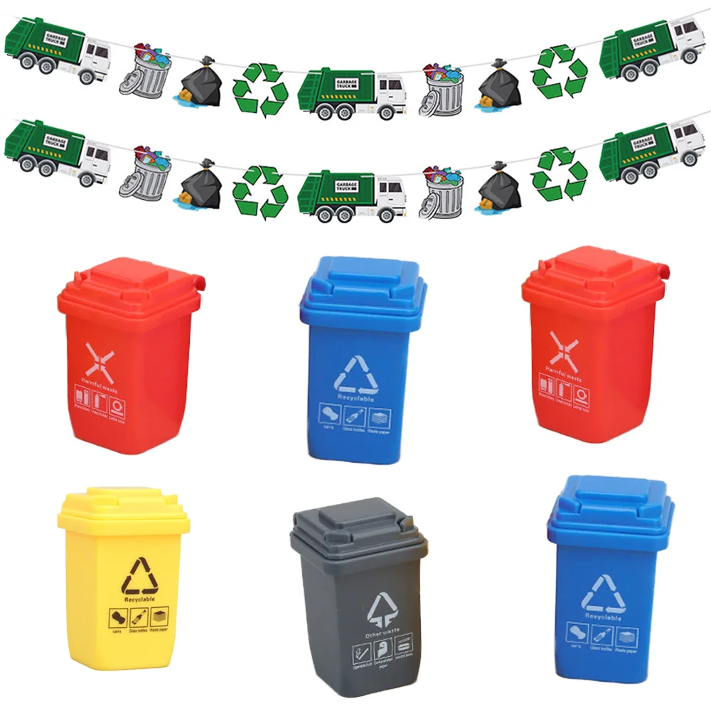 

Garbage Classification Trash Cans Banner Truck Waste Children Birthday Gift Mini Roadblock Educational Toy Racing Decor