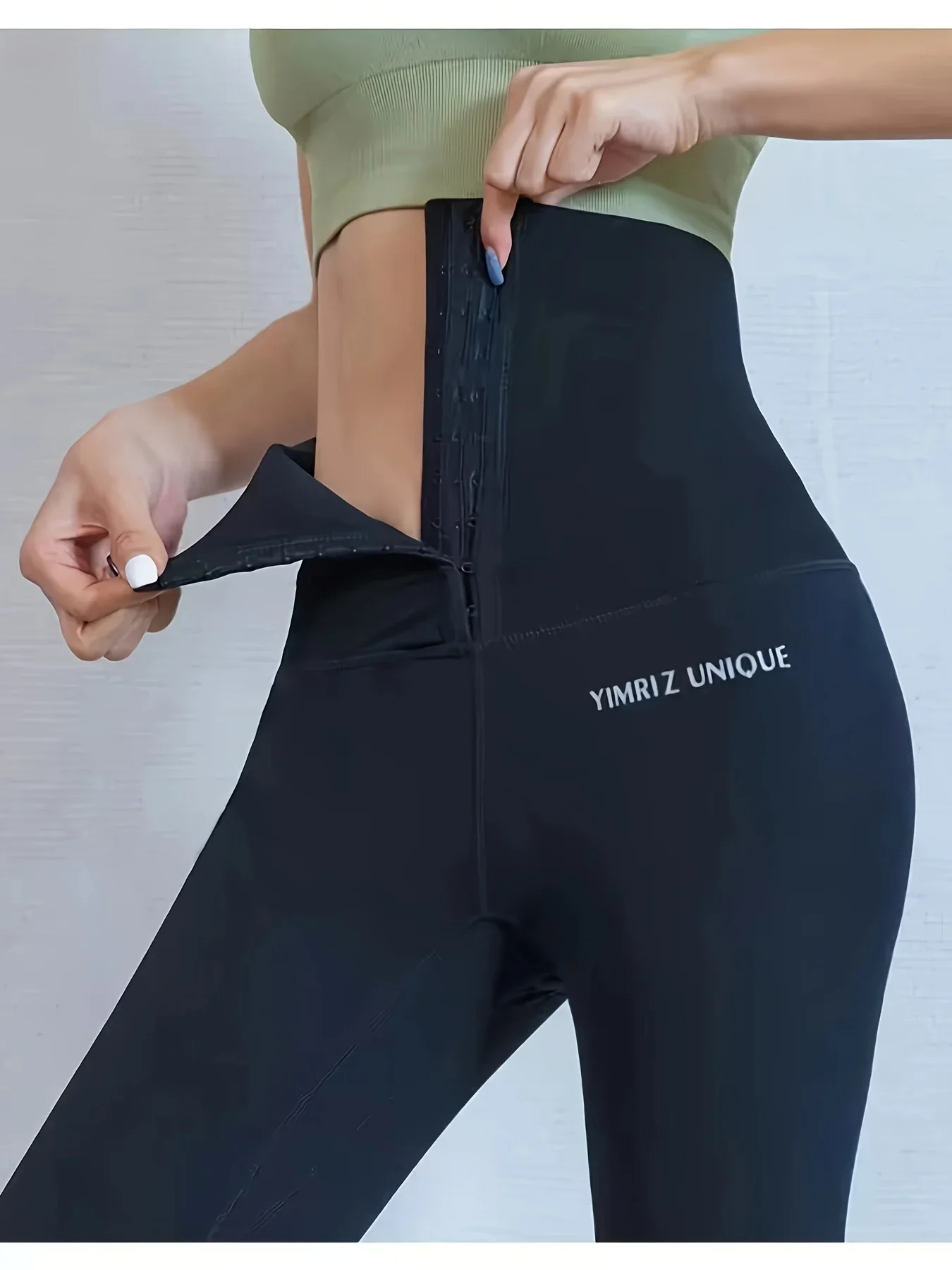 High-Waist Tummy Control Yoga Pants for Women, Slim Elastic Sports Leggings with Snap Closure, Butt Lifting Workout Tights 4