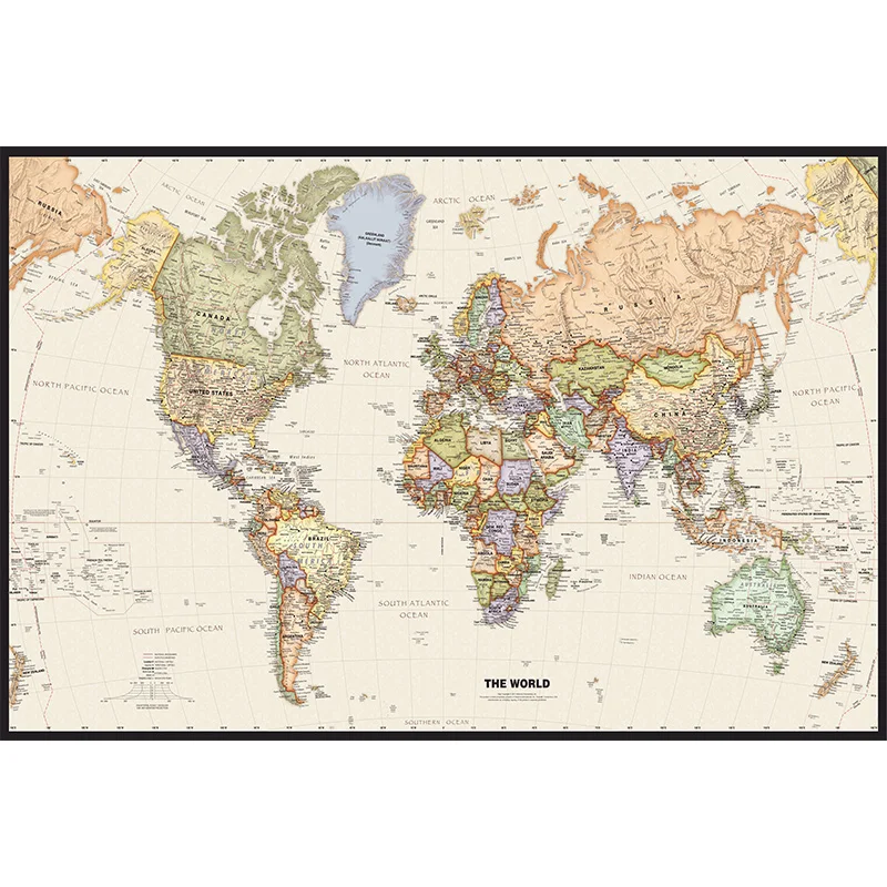 World Map Poster 150*100cm The World Map Poster Retro Non-woven Canvas Painting Wall Art Decorative Hanging Picture Room Office School Supplies