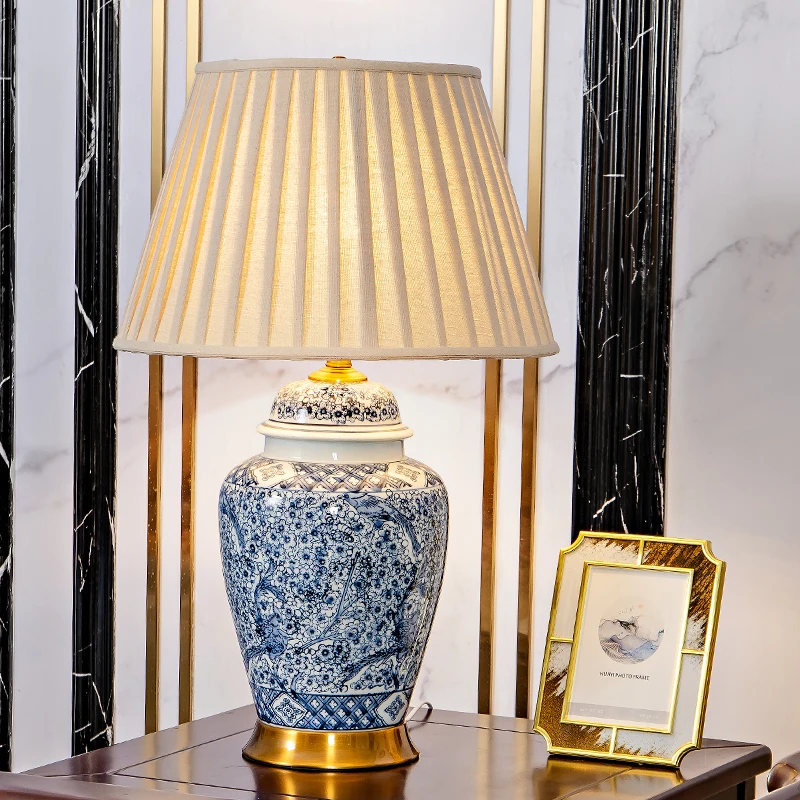 46 × 73 センチメートル中国景徳鎮セラミックテーブルランプ青と白の