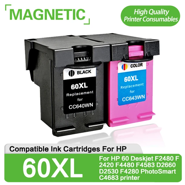 Magnetic Compatible Ink Cartridges For Hp60 For Hp 60 Deskjet F2480 F2420 F4480 F4583 D2660 D2530 F4280 Photosmart C4683 - Ink Cartridges - AliExpress