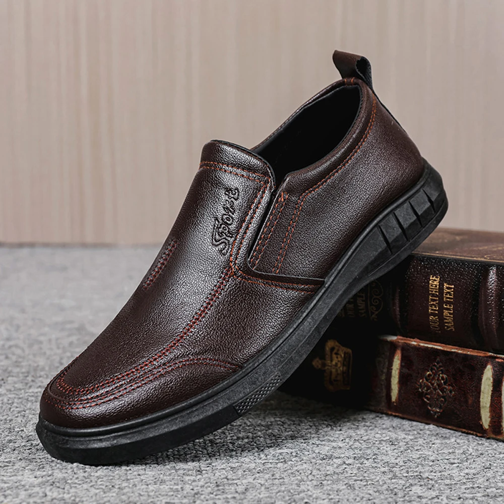 Men's PU Leather Shoes Formal Dress Loafers Large Size Casual Soft Mens Business Comfortable Non-slip Driving Shoes leather shoes anti slip shoes