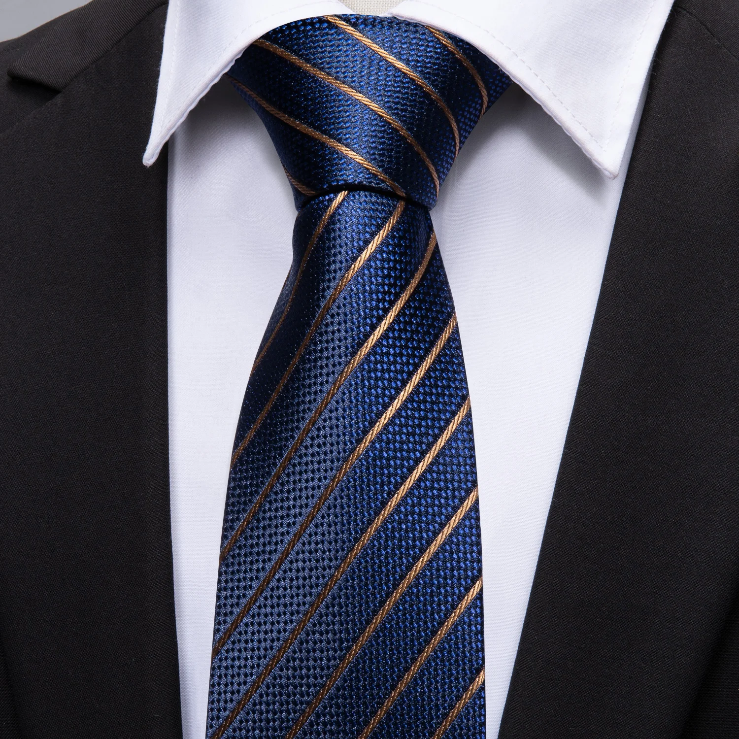 Silk Ties Men Woven | Gold Navy Necktie | Men Tie Gold Navy