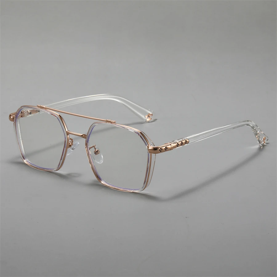 Vintage-Inspired Geometric Transparent Lens Double-Bridge Fashion Eyeglasses
