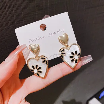 925 Silver Needle Korean Fashion Heart Drop Earrings For Women Jewelry 2025 Trending New Women's Flower Earrings Pendientes Gift