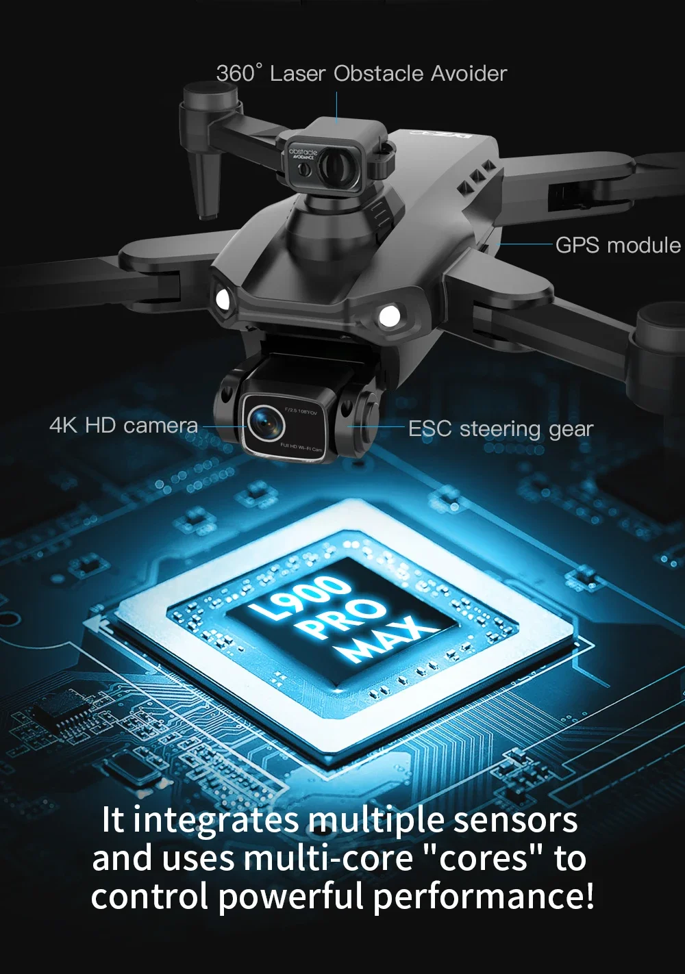 Drone L900 Pro Max 8K avec caméra, 3 batteries, GPS, pliable