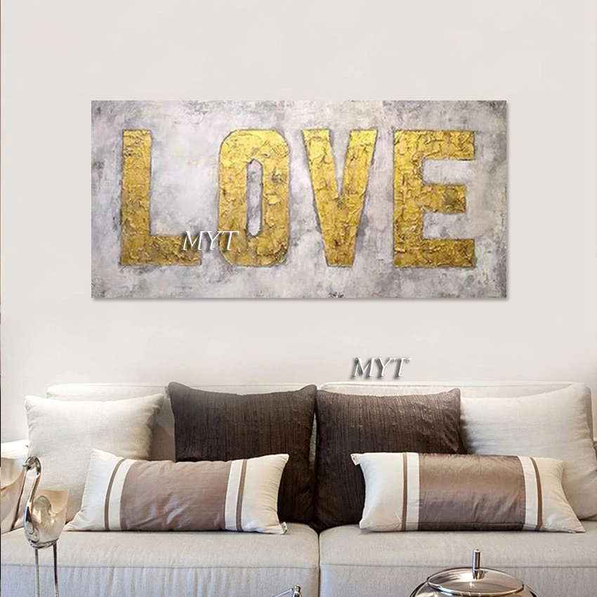 

Large Living Room Wall Picture Gold Foil Letter Abstract Oil Paintings On Canvas Thick Texture Modern Art Home Decor Accesories