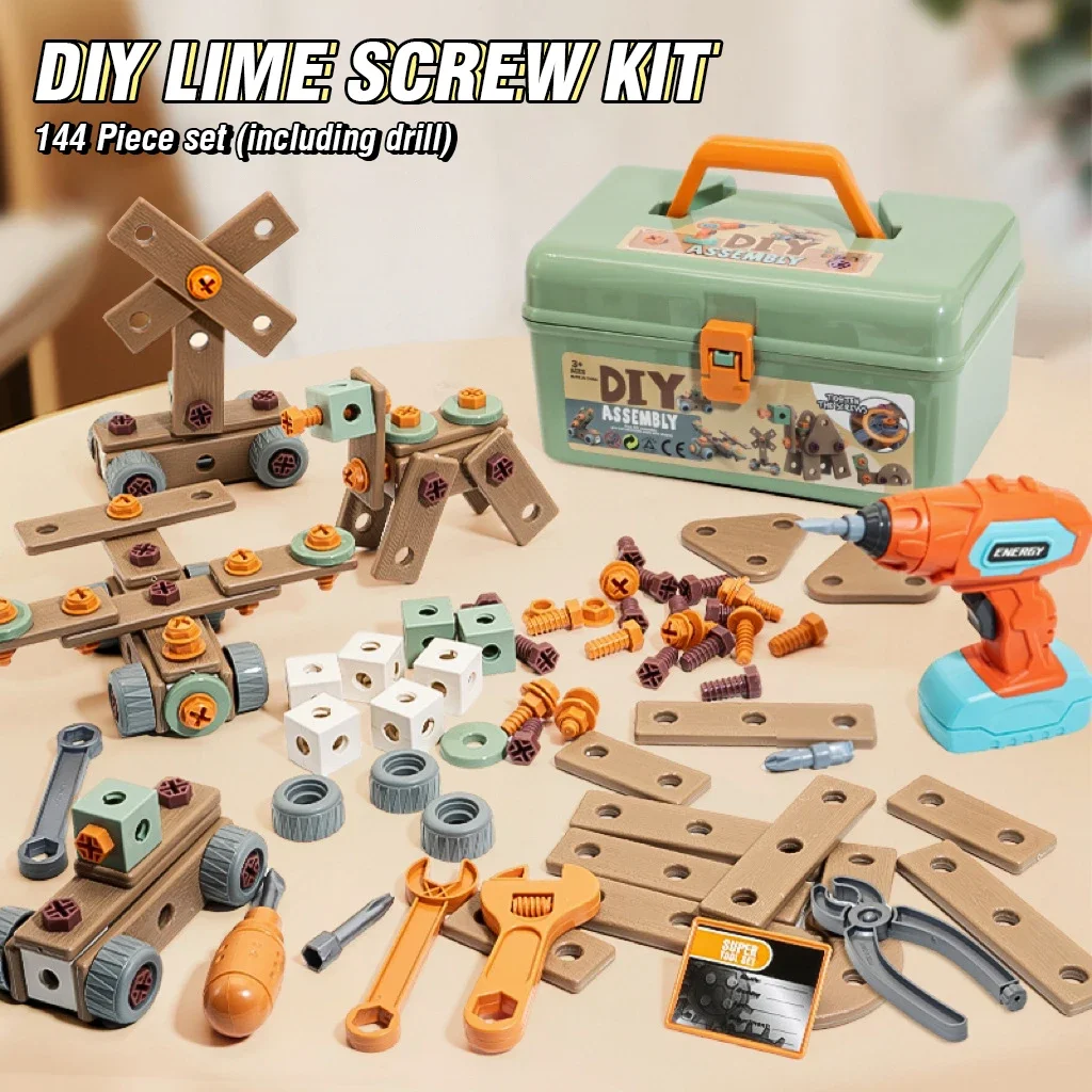 Electric Drill Diy Screw Toys Nut Assembly Puzzle Toys Pretend Play Toolbox Repair Kit Montessori Educational Children's
