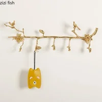Brass Key Hook Bird Towel Rack Clothes Hat Hooks Hangers 5 Hooks Decorative Hook Towel Bar Hanger Wall-mounted Storage Rack 1