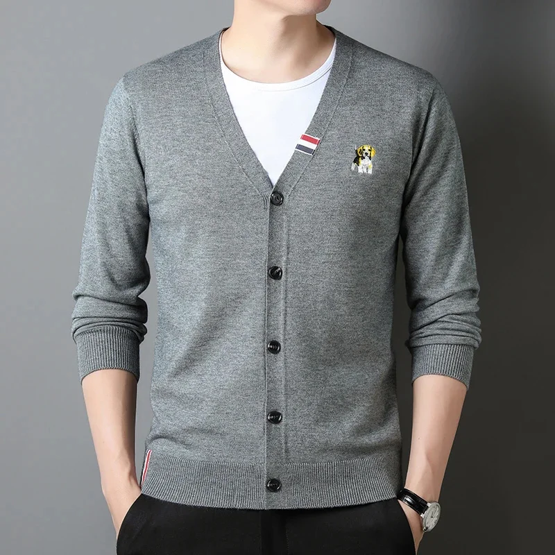 Autumn Luxury Business Casual Classic Embroidery High Quality Knitted Cardigan Men's Comfortable Long-sleeved Sweater Top M-4XL