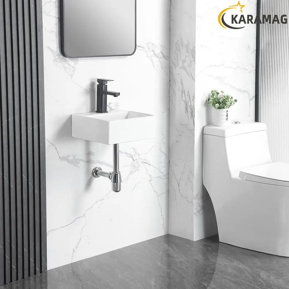 Wall Mount Small Ceramic Vessel Sink Rectangular White Mini Floating Bathroom Basin 13"x11" Tiny Countertop Sink Long-lasting 4