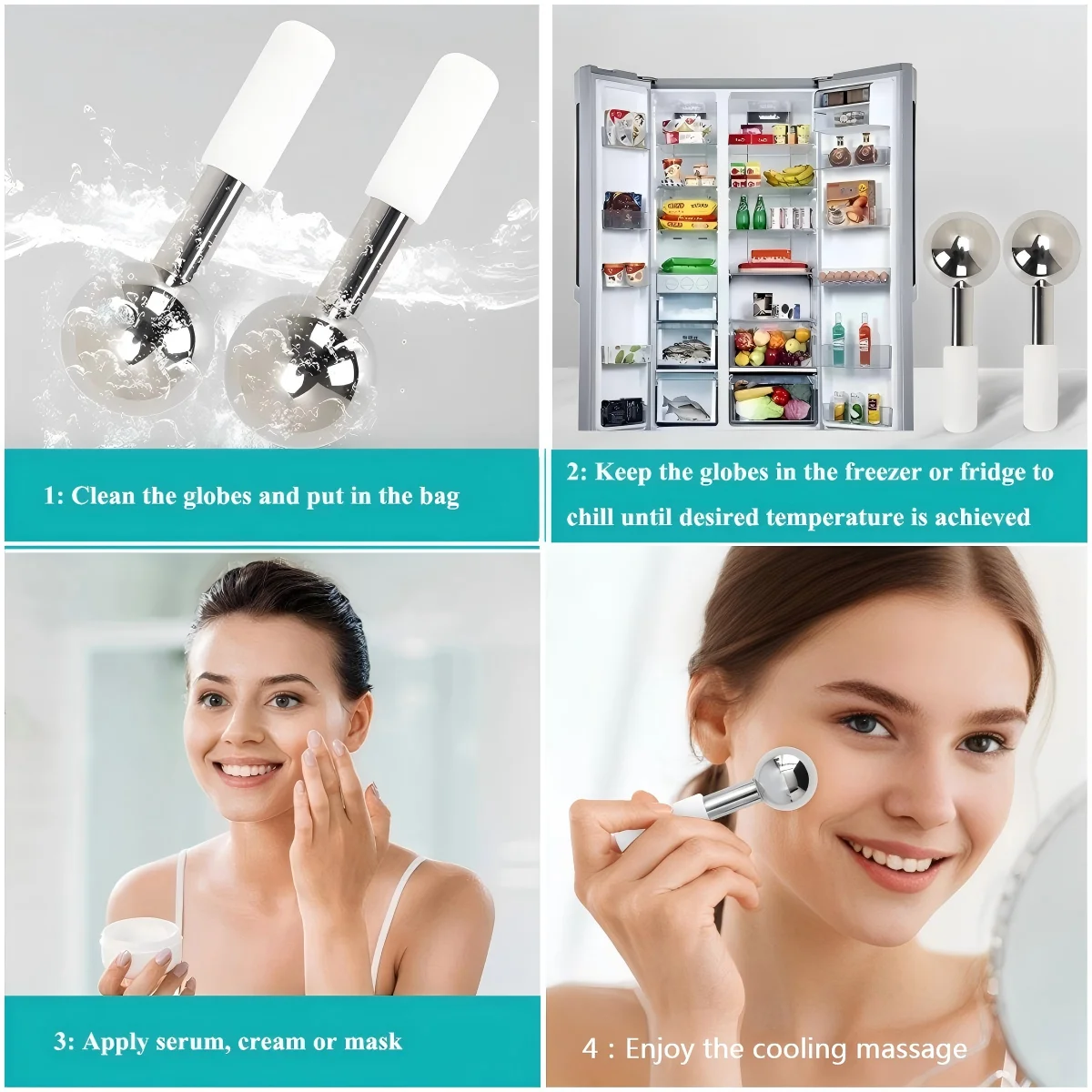 Ice Globes for Face Eyes Stainless Cool Massagers Cold Roller Cooling Globes for Puffiness Sagging Skin Facial Relaxation