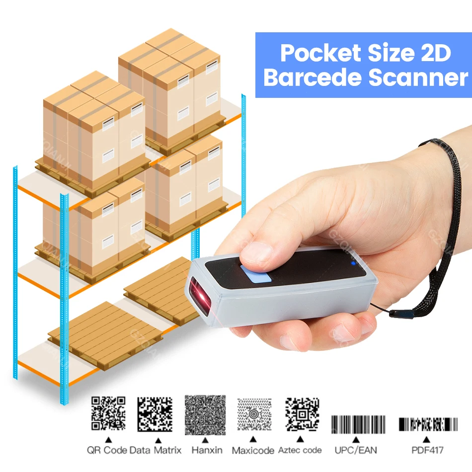 Mini Bluetooth 2D Barcode Scanner 3-in-1 USB 2.4G Wireless Connection QR Image Reader PDF417 Data Matrix Screen Scanning